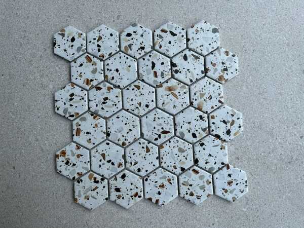 Gạch mosaic lục giác đá mài ( trứng cút)